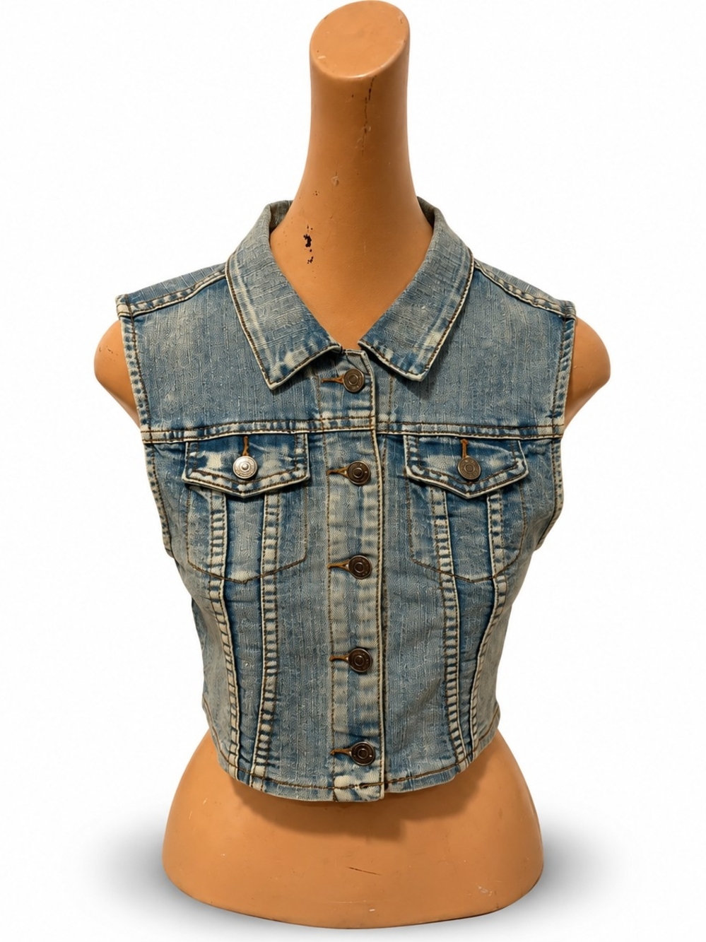 Sun Faded Sleeveless Denim Vest - Women's Size, Medium.